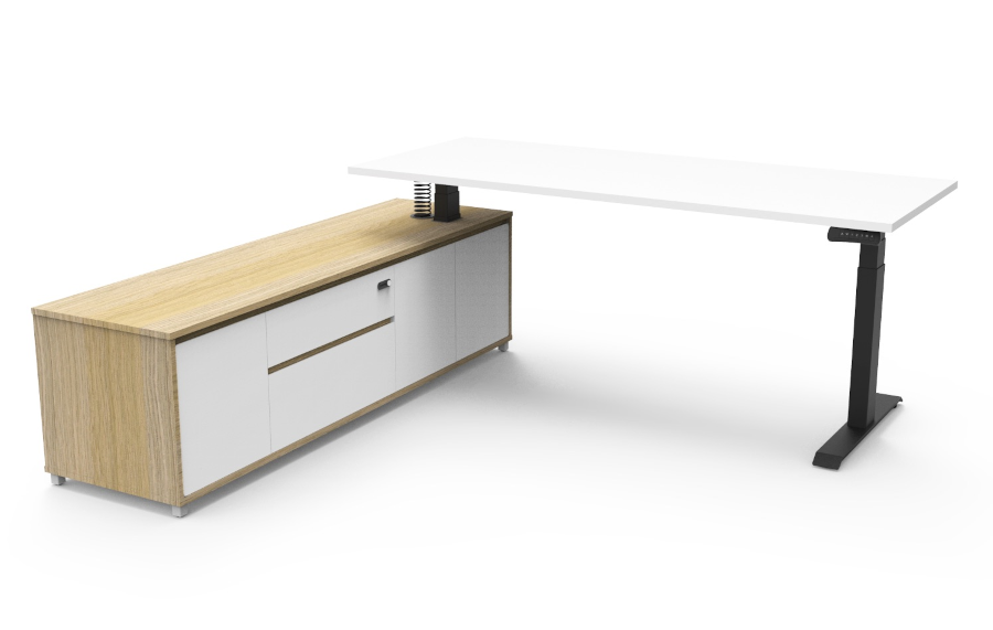 Natural Oak Cabinet, White Top With Black Frame